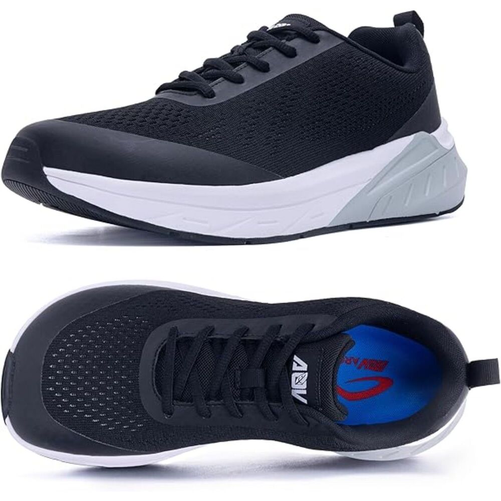 Men's Black Non Slip Rubber Sole Closed Toe Comfortable Wide Sneakers